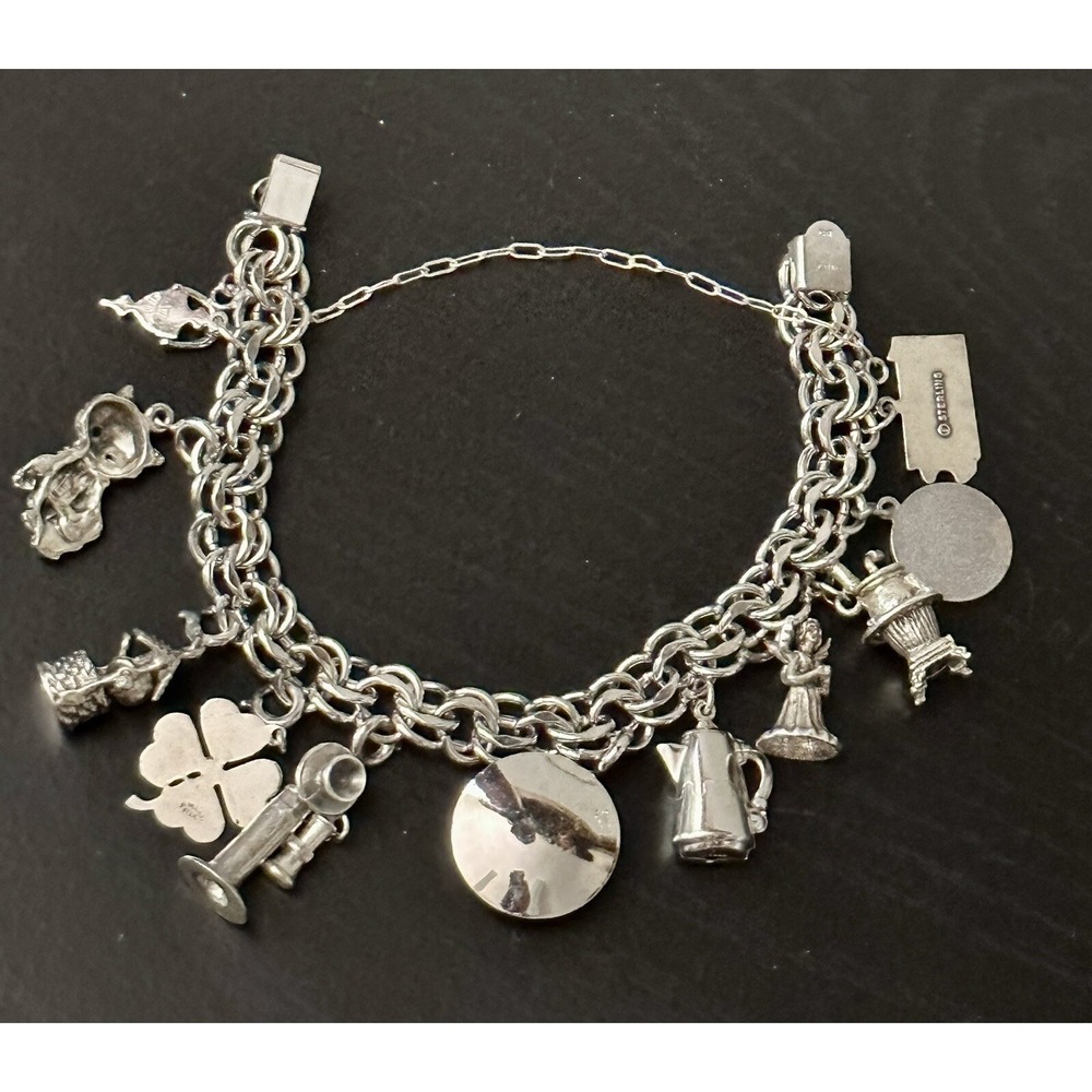 925 Sterling Silver - Vintage Assorted Charms Chain Bracelet 7.5"